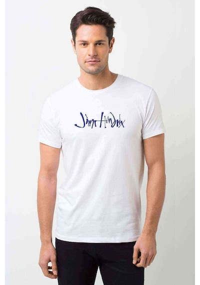 Jimi Hendrix Logo 2 Baskılı Beyaz Erkek Tshirt