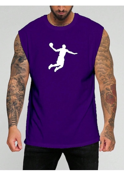 Basketbol Karakter Baskılı Kolsuz Tişört Mor