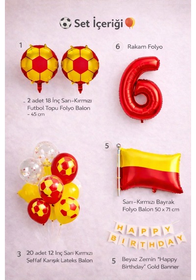 Sarı Kırmızı Futbol Temalı 6 Yaş Doğum Günü Balon Seti Sarı - Kırmızı