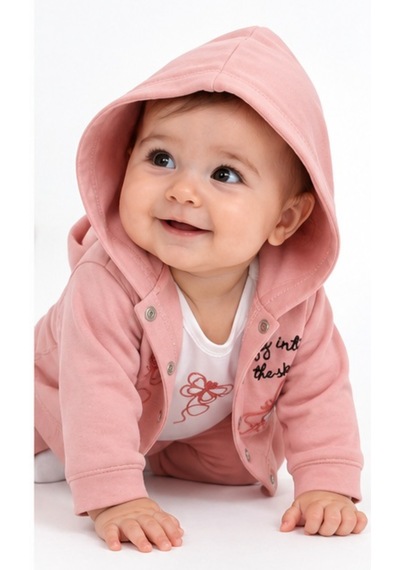 İrem Kız Bebek Kelebek Nakışlı Çıtçıt Kapamalı Kapüşonlu Hırkalı Uzun Kol Badili Eşofmanlı Pudra Renk Üçlü Takım İrem Kız Bebek Kelebek Nakışlı Çıtçıt Kapamalı Kapüşonlu Hırkalı Uzun Kol Badili Eşofmanlı Pudra Renk Üçlü Takım