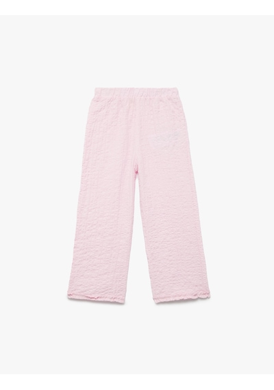 Koton Pamuklu Yumuşak Dokulu Fırfırlı Geniş Paça Pantolon Pembe 5smg40054aw Gül