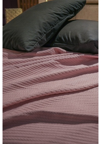 Sofline %100 Pamuk Çift Kişilik Yazlık Örgü Pike, Yatak Örtüsü, Terletmez Kumaş 240x200cm Pudra