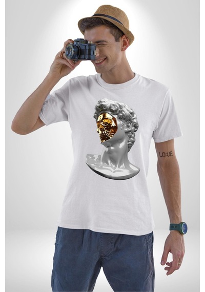 Modern Sanat Apollo Unisex Unisex Beyaz Organik Baskılı T-shirt Penye Yüksek Kalite Beyaz
