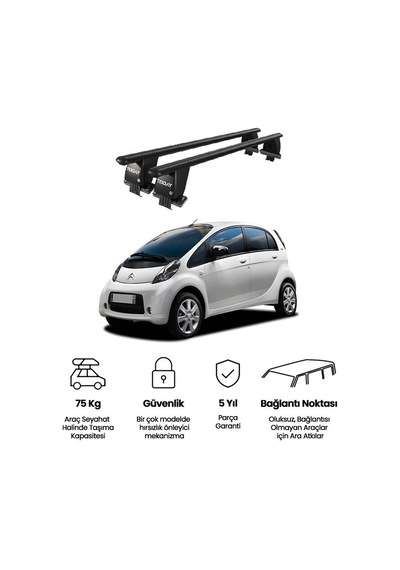 Royal Citroen C-zero 2010 Ve Sonrası Uyumlu Siyah Kilitli Ara Atkı Port Bagaj Tavan Barı