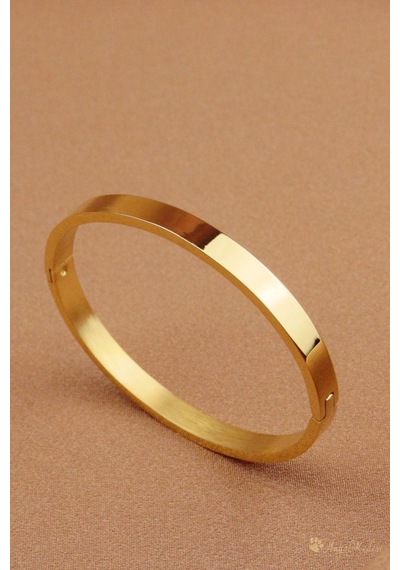 Çelik Kelepçe - Sade Düz Çelik Kelepçe Bileklik Kalınlık 0,6mm Gold - 662082530 Gold