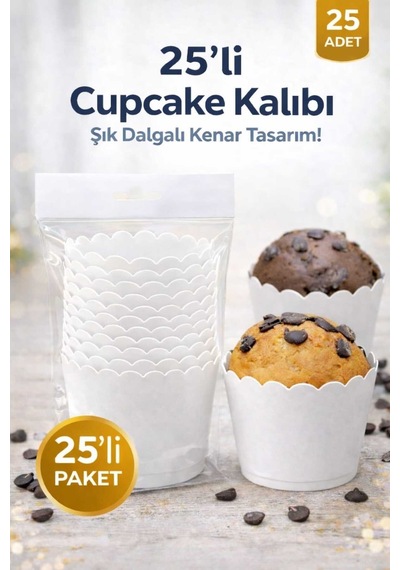 Cupcake Kalıbı & Kek Kapsülü & Muffin Kek Kalıbı & 25 Adet - Beyaz Kek Kalıbı Beyaz