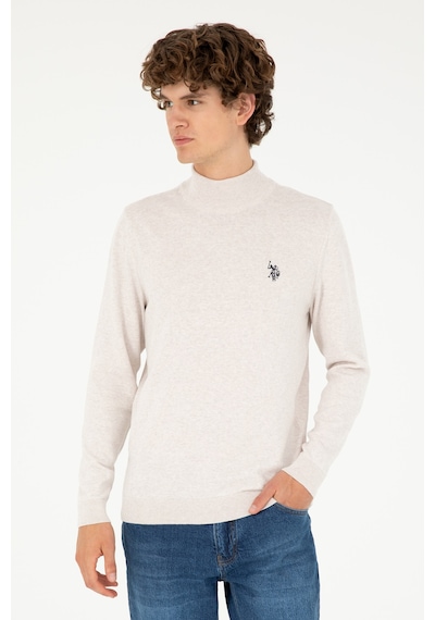 U.S. Polo Assn. Erkek Slim Fit Yarım Boğazlı Taş Melanj Basic Kazak 50293499-VR225
