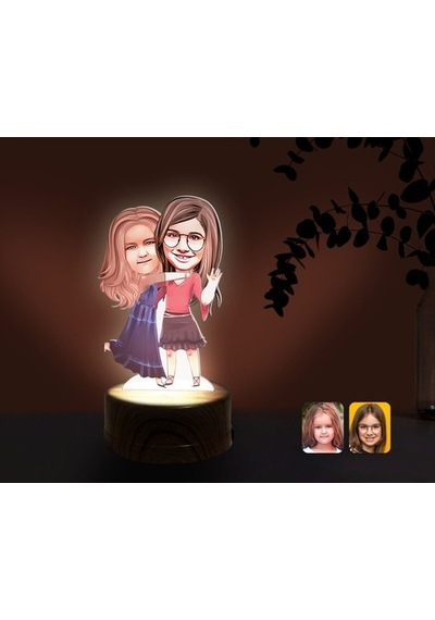 Kişiye Özel Kız Kardeşler Karikatürlü Dekoratif 3D Biblo Led Işık (483006756)