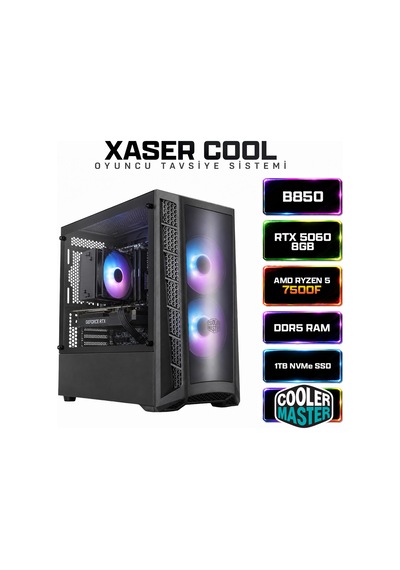 Xaser Cool X40 R5-7500F 32 GB 1 TB SSD 8 GB RTX5060 Dos Masaüstü Oyuncu Bilgisayarı