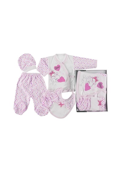 Bambinoo Bambino Beyaz-pembe %100 Pamuk 5'li Pembe Kız Bebek Hastane Çıkışı Yenidoğan Zıbın Set Beyaz - Pembe