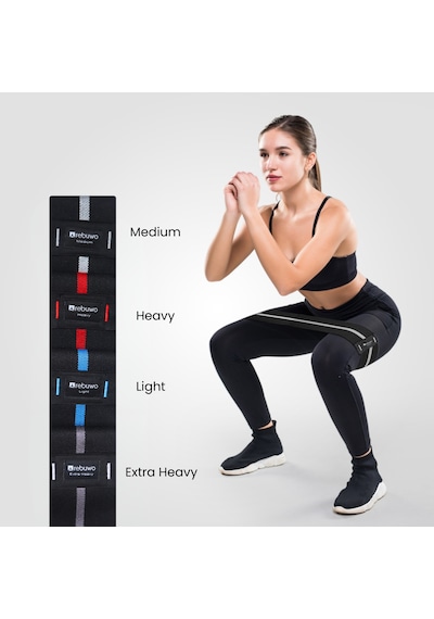 Rebuwo Light Squat Direnç Bandı 31x8 Cm Kaymaz Fitness Egzersiz Lastiği Siyah & Mavi Siyah-mavi
