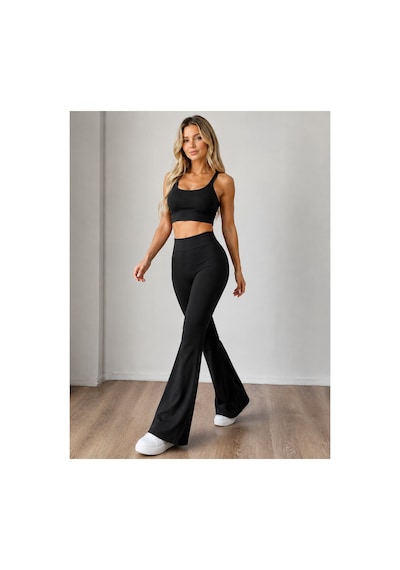 Unika Boutique Kadın Siyah Yüksek Bel Toparlayıcı İspanyol Paça Tayt Spor Tayt Pantolon