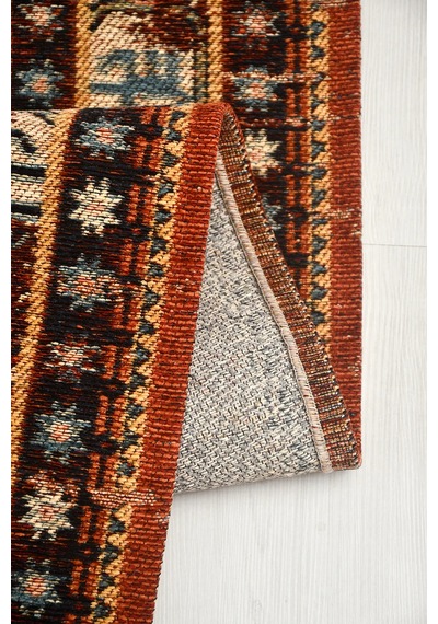 Narvı Kiremit Oturma Odası Salon Robot Süpürge Uyumlu Kolay Temizlenebilir Pamuk Akrilik Saçaklı Kilim Hali