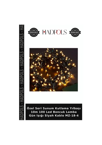 Özel Seri Sunum Kutlama Yılbaşı 10m 100 Led Boncuk Lamba Gün Işığı Siyah Kablo Mz-18-4