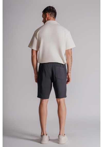Braccas Erkek Yandan Cepli Beli Lastikli Dokulu Kumaş Relaxed Fit Jogger Şort Siyah Siyah