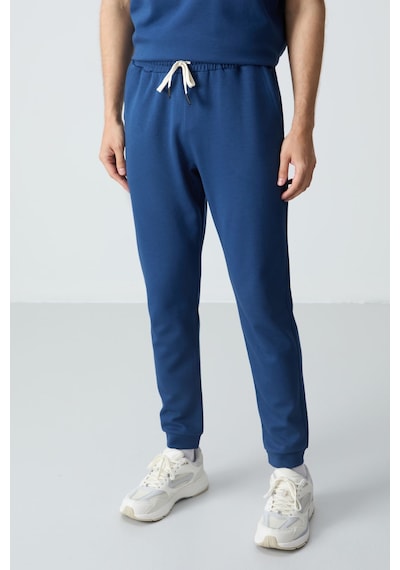 Tommy Life Parlament Pamuklu Kalın Yumuşak Dokulu Oversize Fit Basic Erkek Eşofman Takım - 85261 Mavi