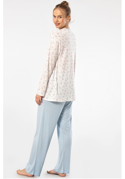 Empirme Düğmeli Battal Uzun Kollu Pijama Takım 3367/mavi Mavi