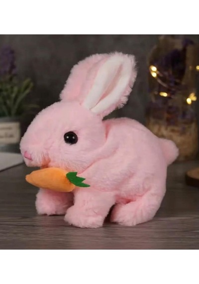 Sevimli Arkadaşım Tavşan: Sesli Yürüyen Hareketli Havuç Detaylı Eğitici Oyuncak Peluş Pembe