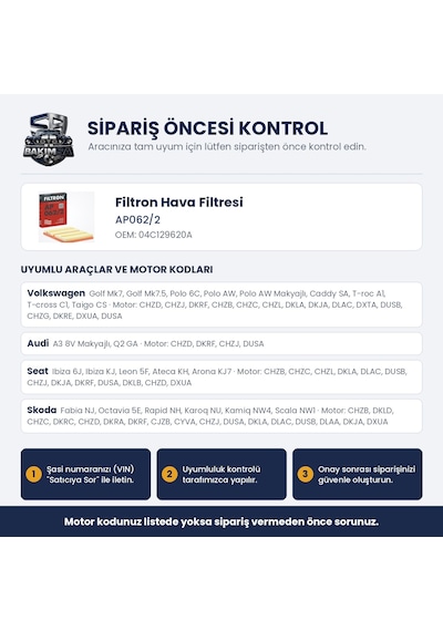Filtron Ap062/2 Hava Filtresi - Golf 7 / Polo 5-6 / Octavia 3 1.0-1.2 Tsı