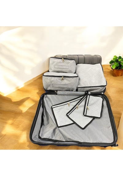 6'lı Valiz Düzenleyici Bavul Içi Organizer Set Seyahat Hurcu Gri