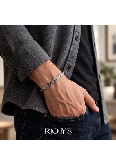Riody's Argos Erkek Bileklik Gümüş Renk Örgü Zincir Çelik Kancalı Kilit Gri Gümüş