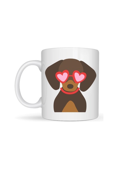 Sevimli Dachshund Sosis Köpek Desenli Porselen Kupa Model 47 Kalpli Gözlüklü Köpek Figürlü, Hedi Çok Renkli