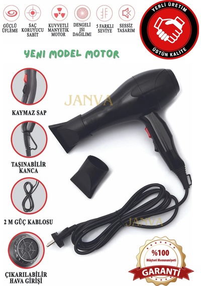 Turbo W-4200 Professional Ac Motor Saç Kurutma Fön Makinesi + 2 Fön Başlığı
