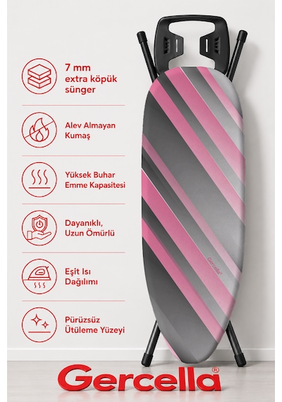 Hediyeli Sweety Battal Boy Xxl Beden 60x162 Cm Ütü Masası Kılıfı Pembe-gri