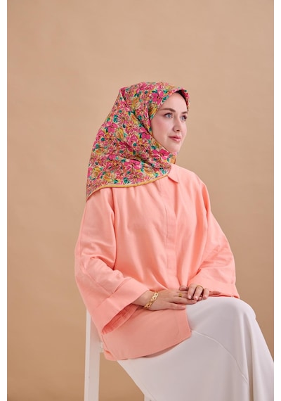 Silk Home Twill İpek Eşarp 11477-23 Asit Yeşili, Krem, Pembe, Patina Yeşili