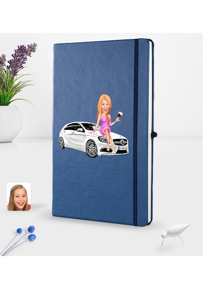 Kişiye Özel Plakalı Kadın Mercedes A180 Karikatürlü Lacivert Term N11.1785