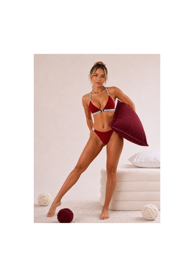 Pijamask Kadın Bordo İnce Askılı Üçgen Bralet String Külot İç Giyim Takımı Kırmızı
