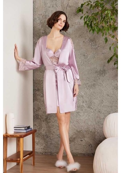 Pierre Cardin Saten Gecelik Sabahlık Pijama Takım Şort Takım 6'lı Gelin Çeyiz Seti Rose 001
