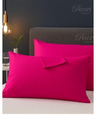 Fuşya Pamuk Kumaş Kapaklı Yastık Kılıfı 2 Adet 50 X 70 Cm