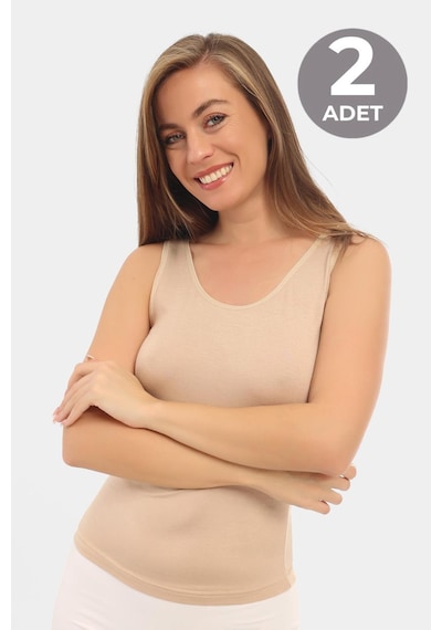 Arma Yıldız Kadın Bambu Kalın Askılı Atlet Ten Rengi 2'li Paket Nefes Alabilir Esnek Kumaş Ten