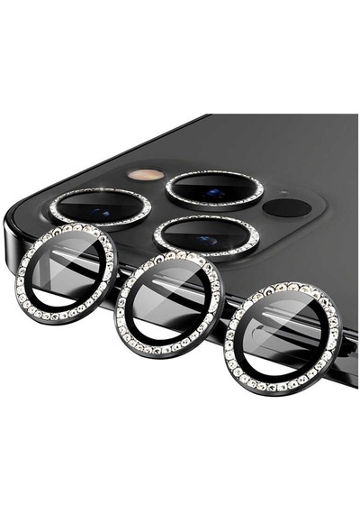 Nettech Apple Uyumlu iPhone 12 Pro Max Diamond Taşlı Model Kamera Cam Koruyucu - Siyah