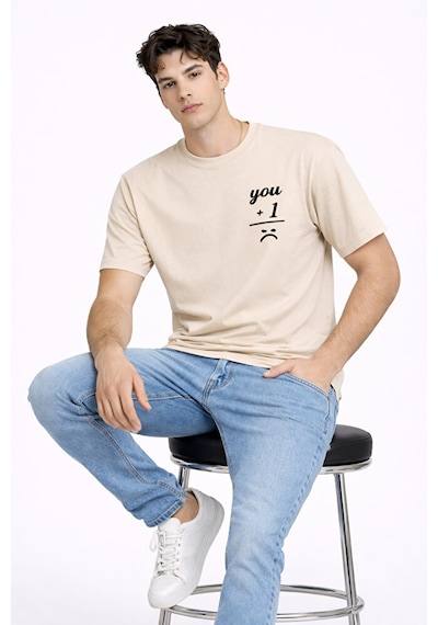Sevgili Kombini You I Yazılı Çift Tişört Oversize Unisex Partner Kombin Seti Bej