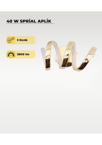 40w Led Spiral Aplik 3 Renk Işık Sarı/beyaz/gün Işığı Gold Dekoratif Duvar Aydınlatması
