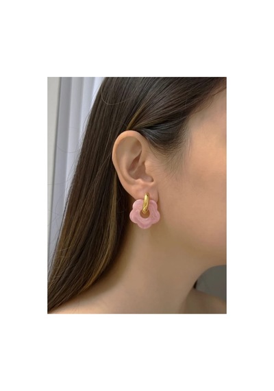 Lunarie Pembe Gül Çiçek 14k Altın Halka Küpe Vintage Zarif