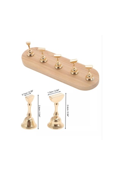 Ahşap Taban Altın Standlı Tırnak Örnek Tutucu, 5'li Set