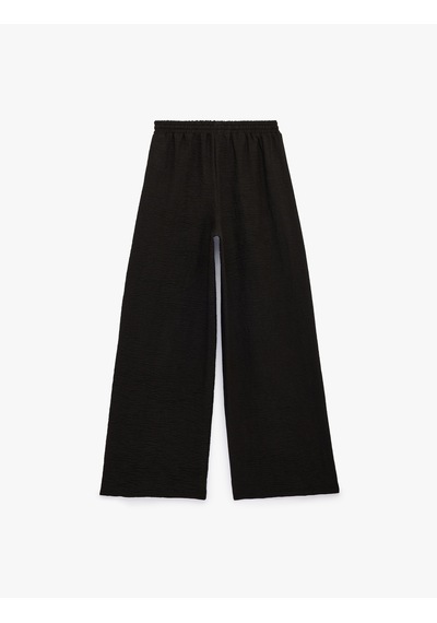 Koton Beli Bağcıklı Geniş Paça Kumaş Pantolon Siyah 6sak40005uw