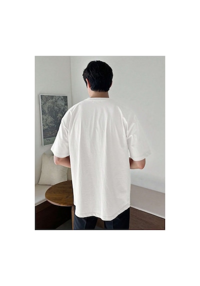 Tarz Cool Erkek Bisiklet Yaka %100 Pamuk T-shirt Beyaz