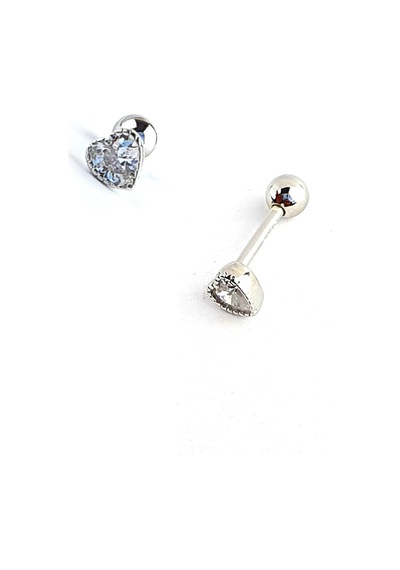 Pırlanta Parlaklığında Zirkon Taşlı 925ayar Gümüş Kalp Figürlü Tragus Piercing Gümüş