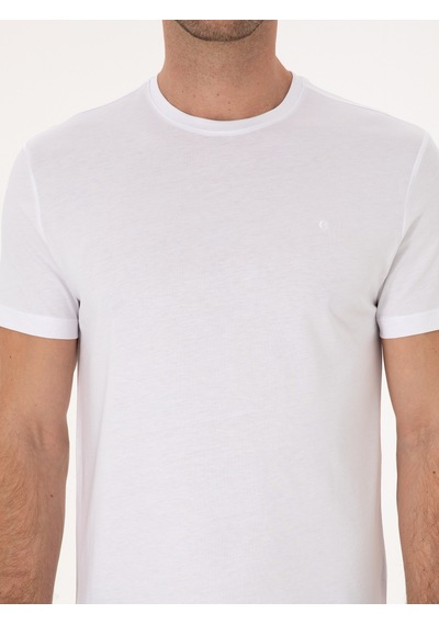 Beyaz Slim Fit %100 Pamuk Bisiklet Yaka Basic T-shirt