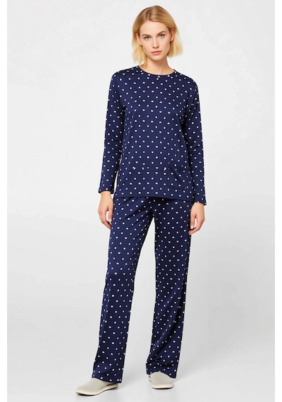 Benerly Kadın Bisiklet Yaka Standart Kol Pijama Takımı Boru Paça Fonksiyo lacivert