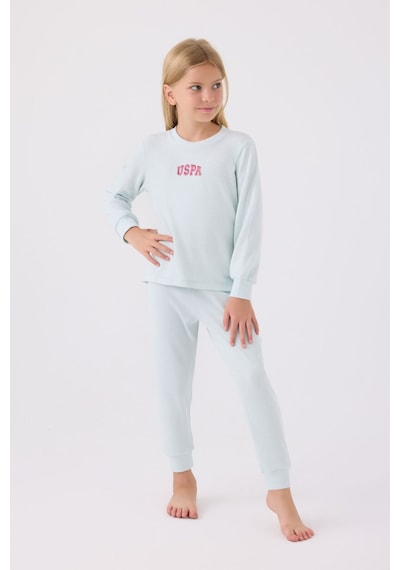 Kız Çocuk Mavi Uzun Kol Pijama Takım Açık Mavi