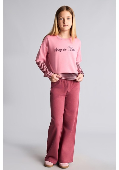 Defacto Baskılı Sweatshirt Üst Geniş Paça Alt 2li Takım Kız Çocuk I0855a826aupn181 Pembe-pn181