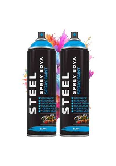 Mavi Sprey Boya 200 Ml 2 Adet Hızlı Kuruyan Profesyonel Ahşap Plastik Demir Metal Cam Porselen Duvar Renkli Mavi