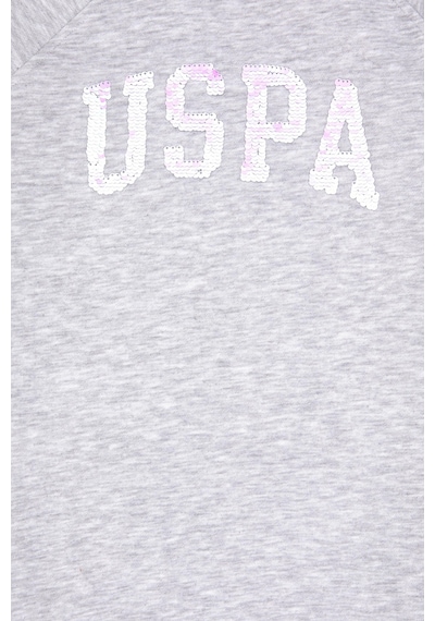 U.S. Polo Assn. Kız Çocuk Açık Gri Melanj Payet Detaylı Bisiklet Yaka Sweat Örme Elbise 50314313-VR091