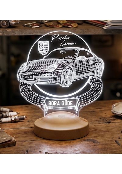 Porsche 911 Carrera Kişiye Özel 3d Led Lamba, Porsche Sevene Hediye, Klasik Spor Araba Tutkununa İsimli Masa Lambası