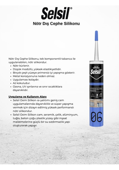 Selsil Nötr Dış Cephe Silikonu Siyah 300 Ml. - 5 Adet Siyah